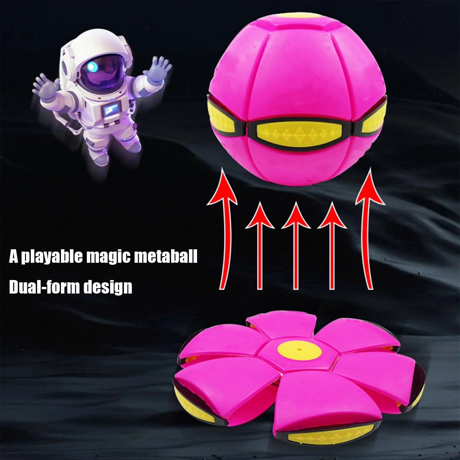 Metaball, 2-in-1 Bouncing Ball & Flying Saucer Toy, Switchable Dual Forms with 6 Colorful Lights